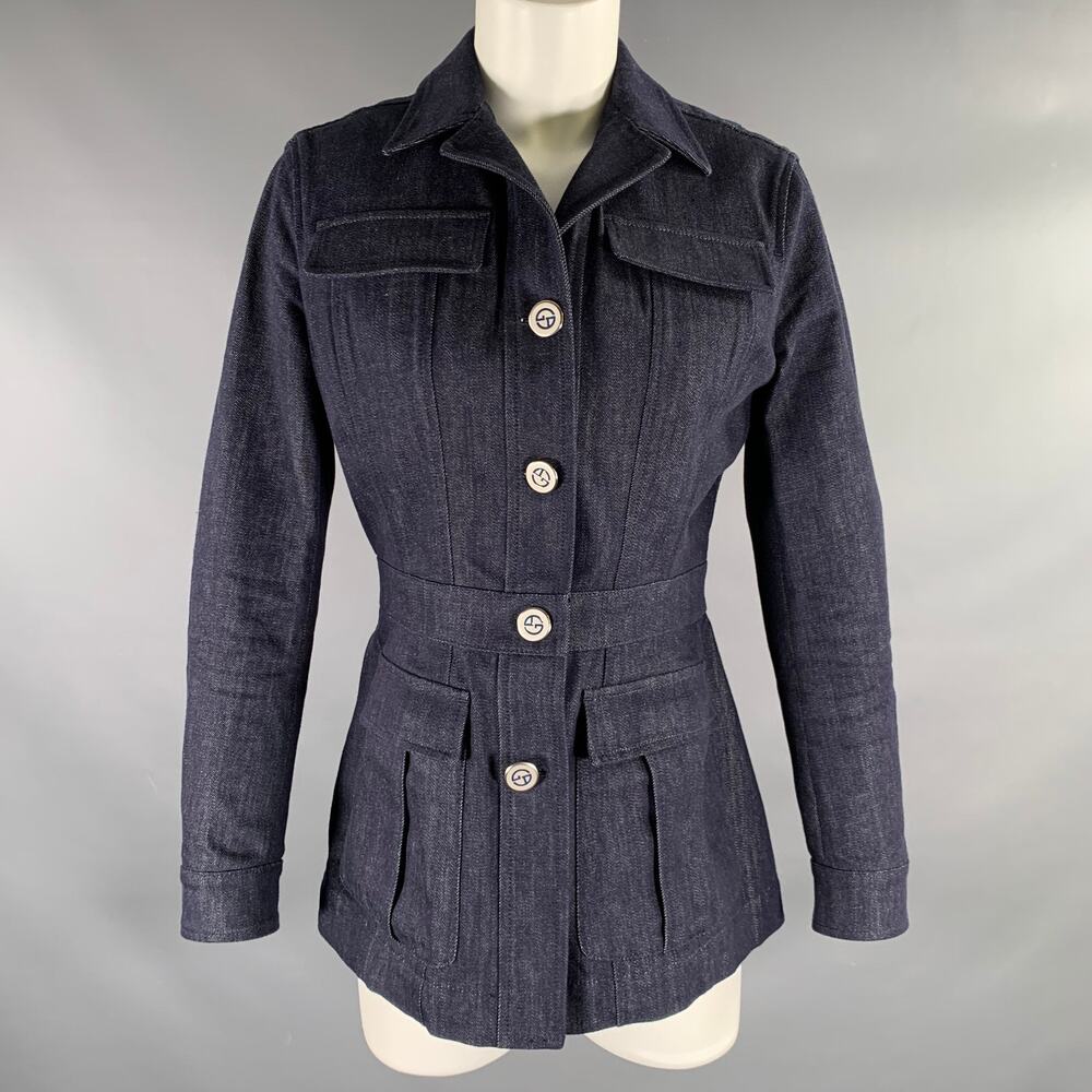 GIORGIO ARMANI Size 6 Indigo Denim Military Jacket